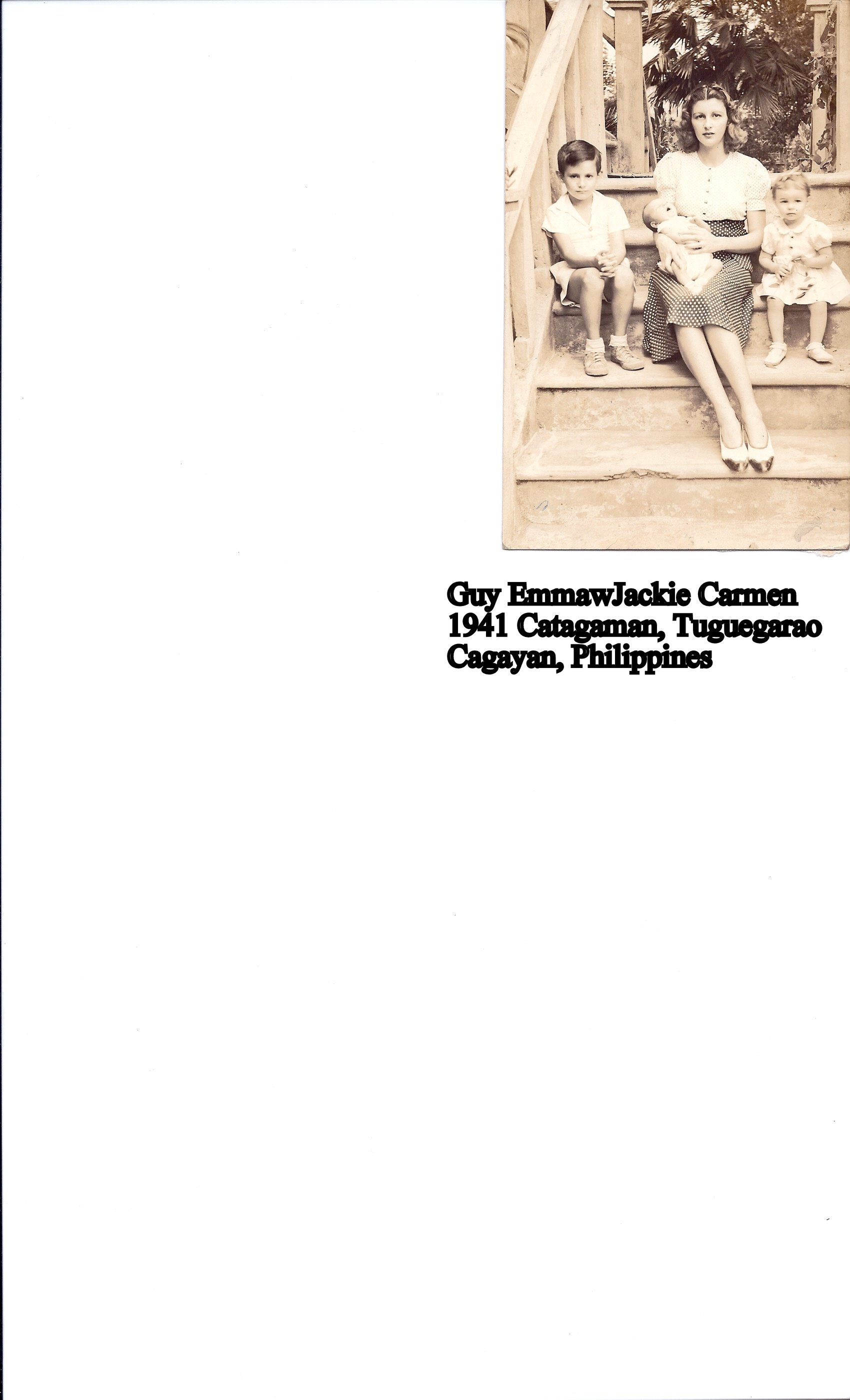 1941_Guy,Elizabeth,Carmen_and_Jacky_being_cartried_at_Catagaman_house_suburb_of_Tuguegarao